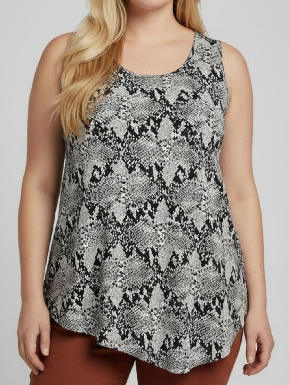 Joe Fresh Sleeveless Snake-Print Tank - Black & Gray